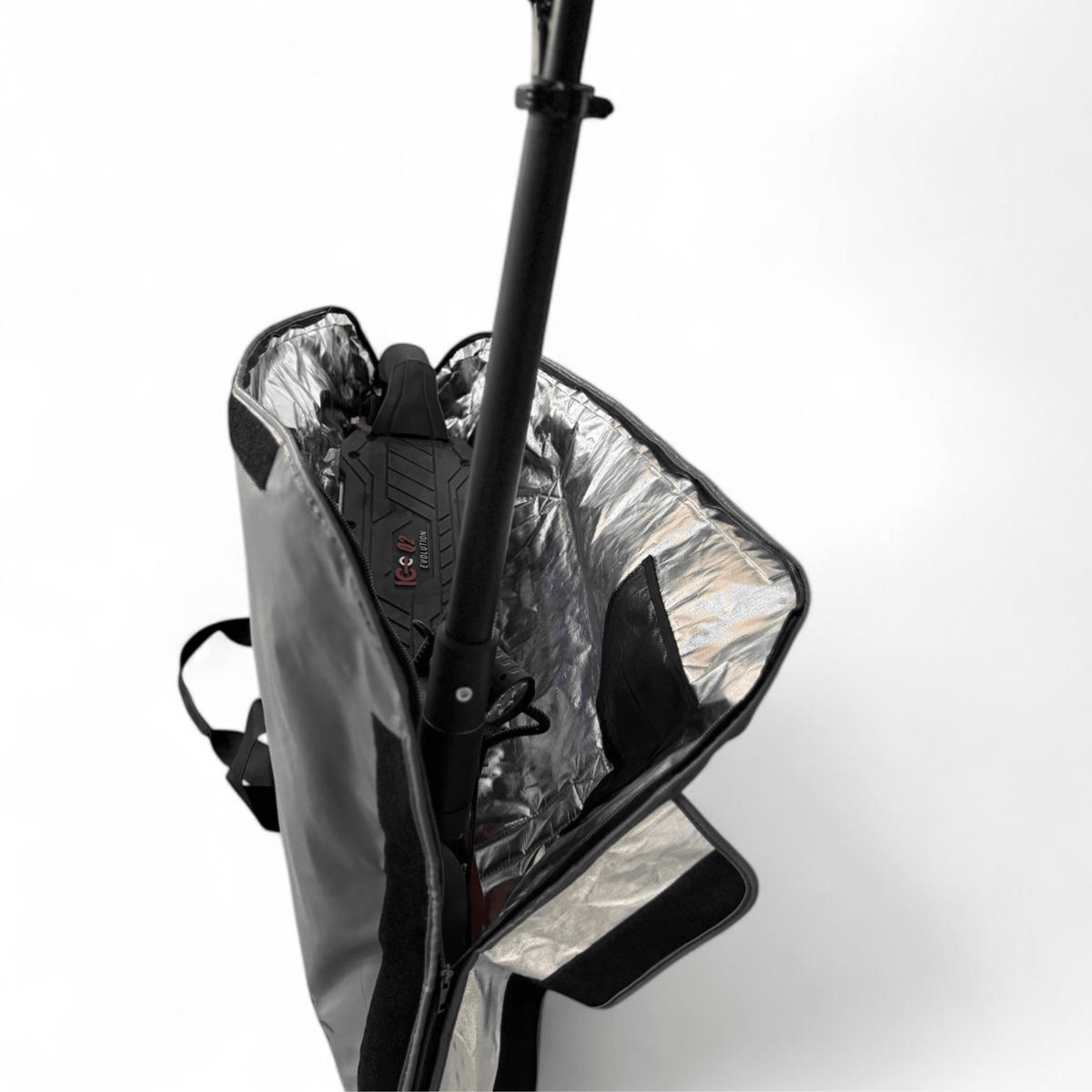 Bolsa ignífuga ICe BAG S3 vista superior, capacidad para patinetes hasta 112 cm