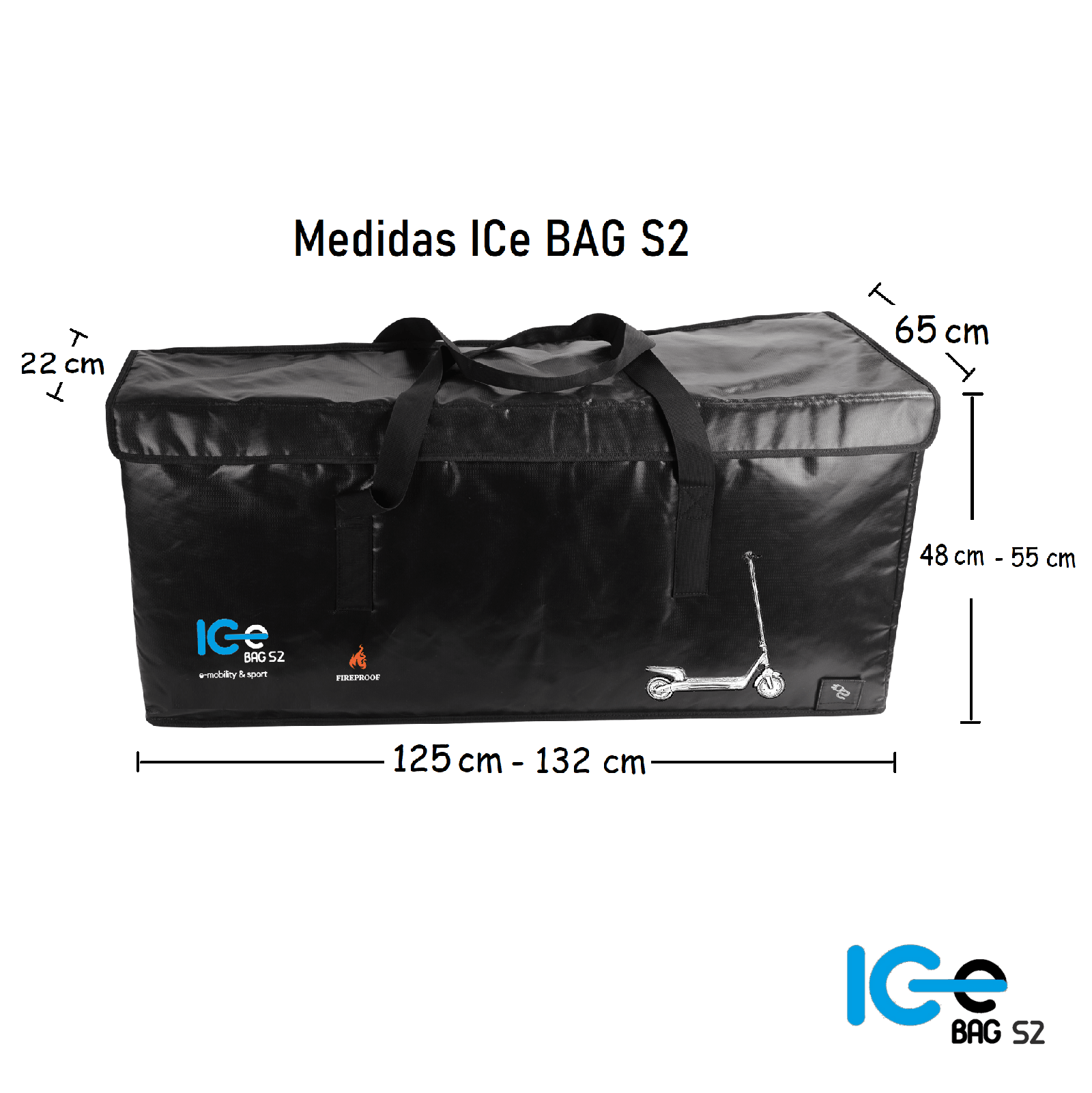 Bolsa ignífuga ICe BAG S2 vista lateral, doble cierre velcro y cremallera
