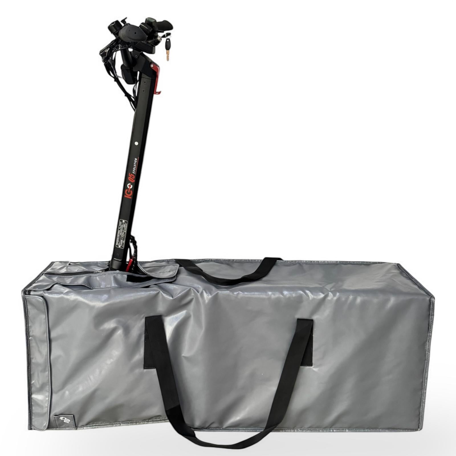 Garaje ignífugo ICe BAG S5 con patinete almacenado, doble orificio carga