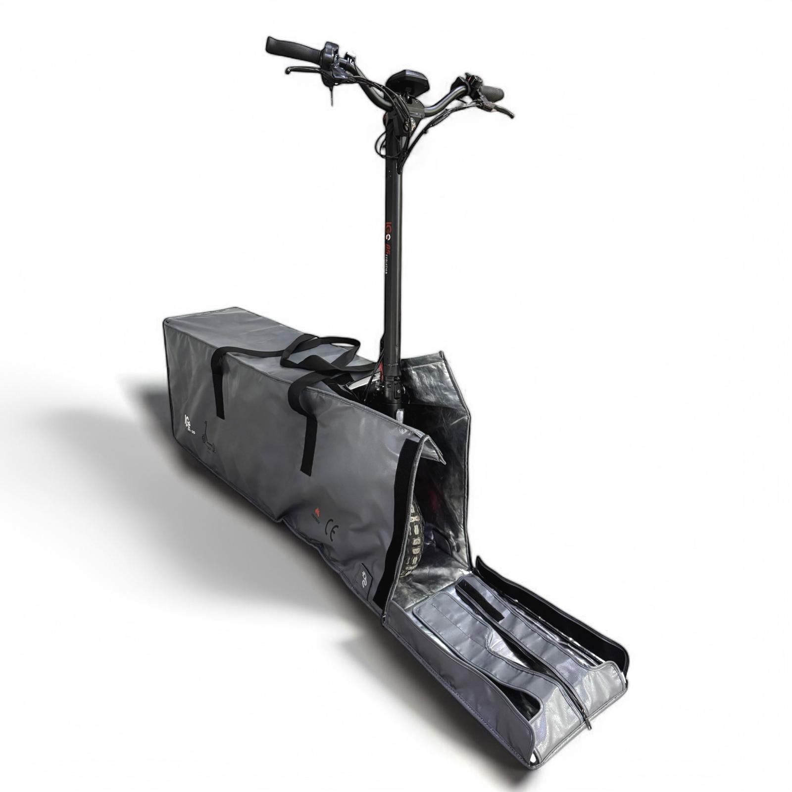 Garaje ignífugo ICe BAG S5 vista frontal, capacidad para Dualtron Ultra y Kaabo Wolf
